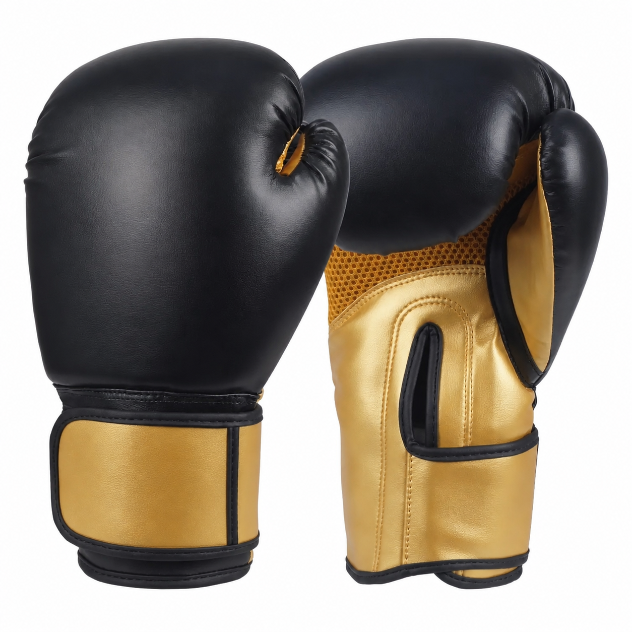 Boxing Gloves PU Leather Black & Gold OEM & Private Label Manufacturer